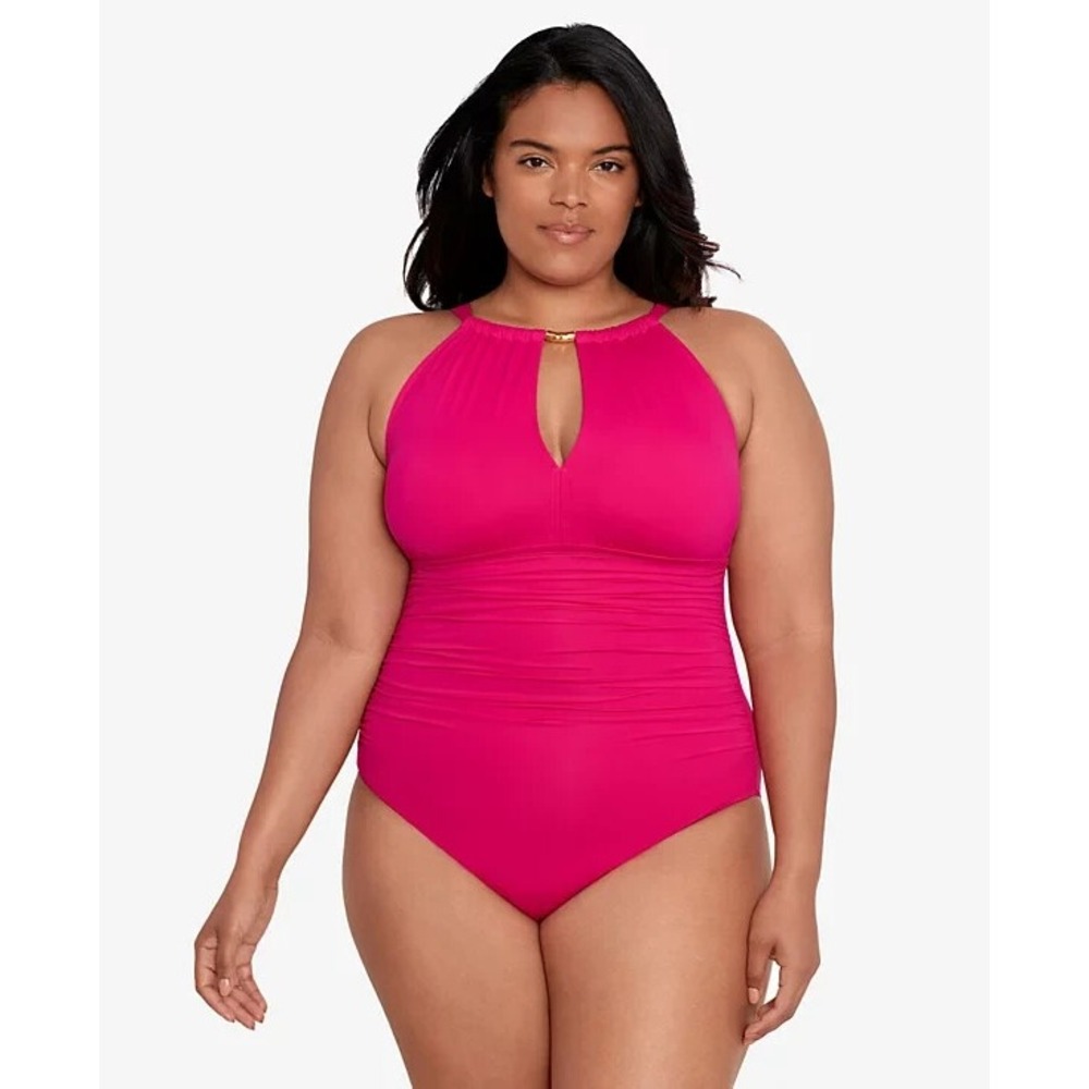Lauren Ralph Lauren Halter Neck One Piece Swimsuit PINK Plus‎ Size 20W 20 New